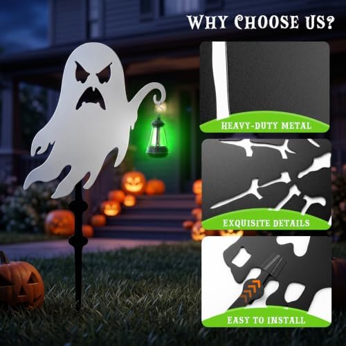 Halloween Ghost Garden Stakes, 4-Pack Solar Lighted Yard Decor