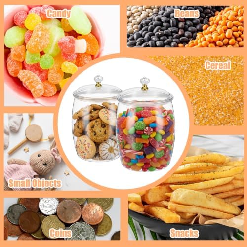 COMNICO 2 Pcs Candy Jars with Lids, Clear Plastic Cookie Airtight Sealed Storage Apothecary Containers Candy Buffet Container for Wedding Home Kitchen Bar Decoration Coffee Cereal Pasta Snack