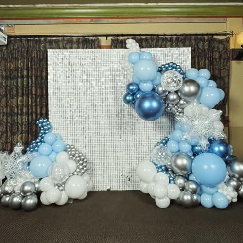 Blue and Silver Balloons Arch Kit, 124pcs Blue White Silver Latex Balloons