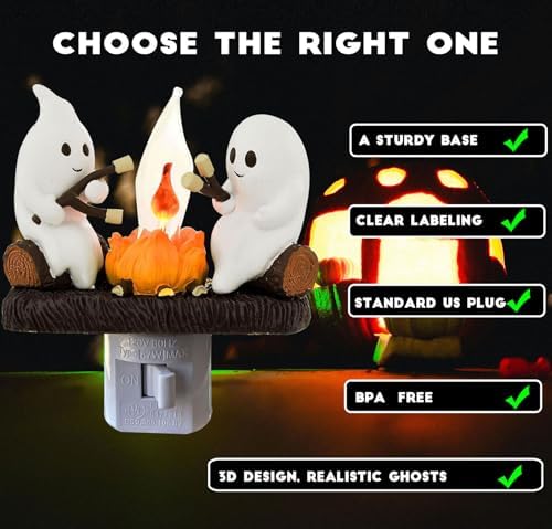 Ghosts Roasting Marshmallows Night Light, Halloween Nightlight Plug In Lamp