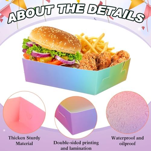 Uiifan 50 Pcs 5 lb Extra Large Paper Food Serving Trays, Rainbow