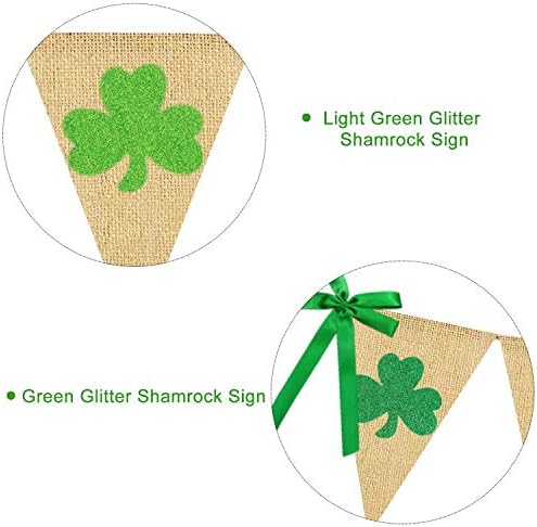 Glitter Shamrock Garland Banner Burlap | Rustic St. Patrick's Day Shamrock Garland | St. Patrick's Day Decorations | Shamrock Clover Garland Banner | Irish Lucky Day Home Outdoor Hanging Decor