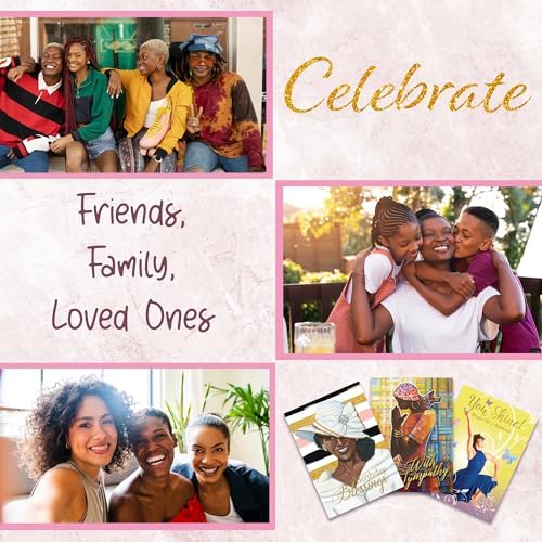 African American Birthday Cards Assortment Box – Set of 18 All Occasion Black Greeting Cards with Envelopes – Beautiful Black Women Designs – Premium Cardstock use for Mother's Day