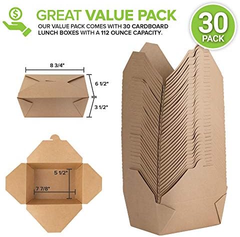 Microwavable Kraft Brown Take Out Boxes 112 oz (30 Pack) Disposable Food Containers - Recyclable Cardboard Lunch Box - Take Out Containers Disposable - to Go Boxes for Restaurants, Delivery, Catering