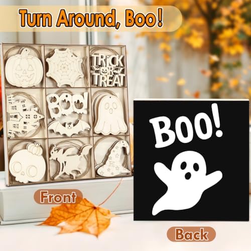 WOHOHOHO 45PCS 10 Designs Halloween Unfinished Paintable Blank with Tray