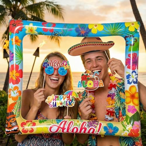 Hawaiian Photo Booth Props & Inflatable Frame, 31Pcs