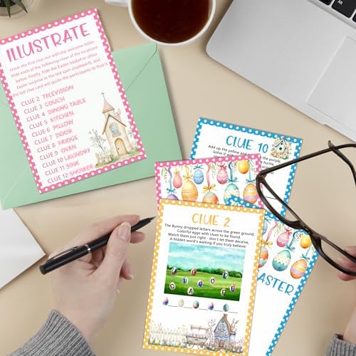 Easter Scavenger Hunt Games, Easter Treasure Hunt Clues Game Cards, Family Party Games for Kids and Adults, Holiday Party Game for Activities Decorations Supplies, 5x7 Inch (Indoor)-A03