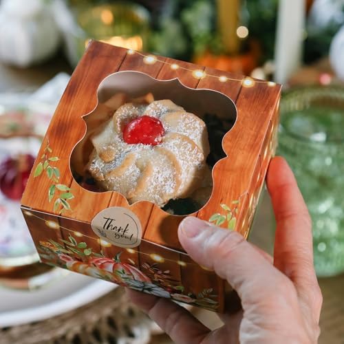 Fall Cookie Boxes with Window and Decorative Seal Sticker (Set of 30), Treat Boxes For Desserts, Party Favors For Guests