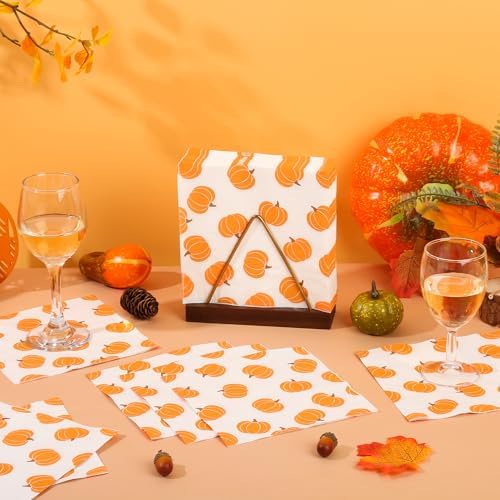 100Pcs Fall Pumpkins Paper Napkins 6.5in Orange Disposable Party Hand Towel