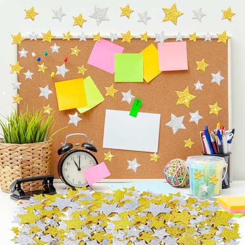 855Pcs Foam Stickers Glitter 3D Star Foam Shapes Stickers Self Adhesive Gold and Silver Star Foam Stickers for DIY Crafts Scrapbooking Classroom Arts Project Home Theme Party Decor(Gold Silver Star)