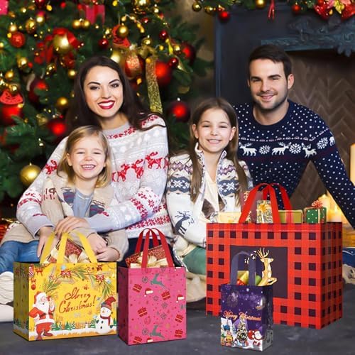 Heetobcos 24 Pack Christmas Gift Bags Assorted Sizes with Handle