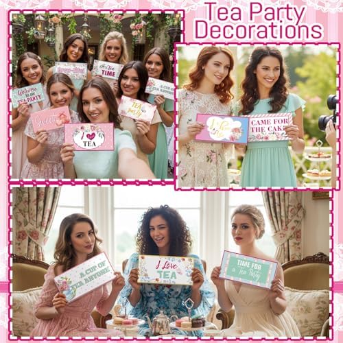 Beeveer 24 Designs Tea Party Photo Booth Props, Double Sided PVC Signs
