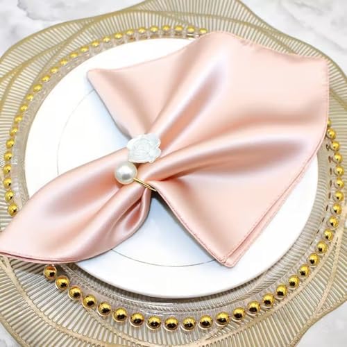 Gold Rose Pearl Valentine's Day Napkin Rings Set of 6, Metal Valentine's Day Napkin Holders Table Decorations Mother's Day Wedding Party Supplies