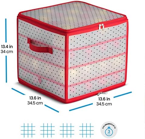 ZOBER Christmas Ornament Storage Box Plastic - Stores 64 3" Ornaments with Individual Trays - Ornament Organizer Storage Box, Durable Christmas Containers Holder - Red