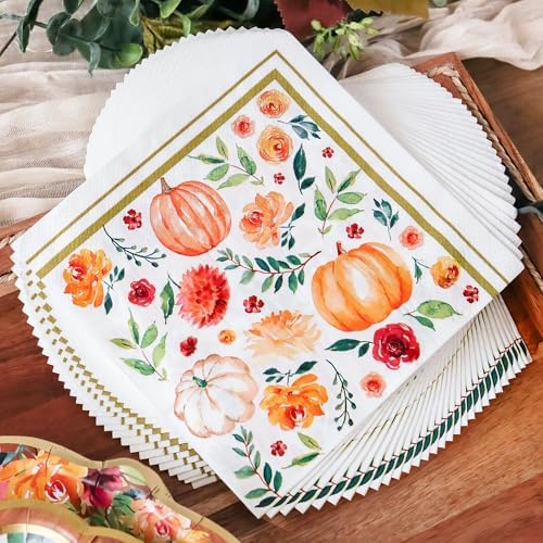 Kate Aspen Fall Paper Plates and Napkins Sets, Fall Party Decorations, Thanksgiving Napkins Disposable, 62 pcs - 16pcs 7 in. & 9 in. Heavy Duty Disposable Party Plates, 30pcs 6.5 inch Paper Napkins
