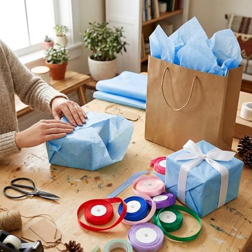 Bobobag 100 Sheets Grey Blue Tissue Paper, 20" x 14" Tissue Paper for Gift Bags, Bulk Gift Wrapping Tissue for DIY Crafts, Birthday, Christmas and Holiday Decor