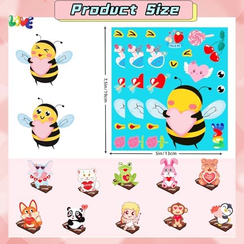 48 Sheets Valentine Stickers Crafts for Kids, Make a Face Sticker for Valentine's Day Activities Toddlers Kids Classroom Goodie Bag, DIY Valentine's Animal Stickers for Party Favors Decorations