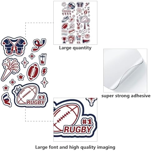 CREATCABIN 4Pcs Football Stickers Waterproof Vinyl Sports Stickers Football Party Favors Birthday Decorations Sports Decals Gifts for Water Bottle Laptop Phone Computer Luggage Notebook 11.4×7.9 Inch
