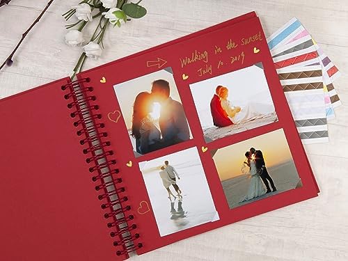 potricher 10 x 10 Inch DIY Scrapbook Photo Album 80 Pages, Red