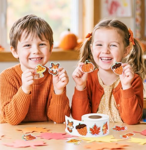 500Pcs Holographic Fall Stickers Roll Thanksgiving Autumn Decals for Kids