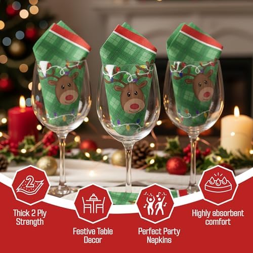 Iconikal 75-Pack Disposable Paper Party Napkins Reindeer Friends of Santa