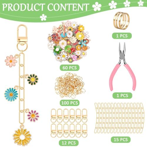 AUGSUN 189Pcs Flower Keychain Making Kit Floral DIY Keychain Craft
