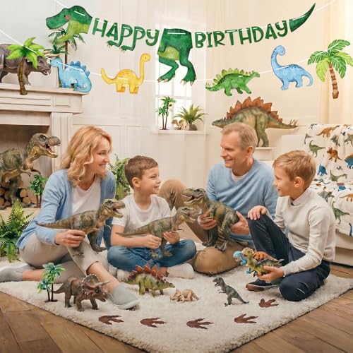 Dinosaur Birthday Decorations Banner - DIY Paper Happy Birthday Banners, Green Animal Dino Bday Sign Garland Backdrop for Dinosaur Themed Indoor Outdoor Home Birthday Party Decor Supplies Favors Props