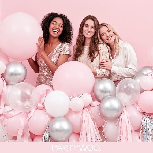 PartyWoo Pale Pink Balloons 140pcs Light Pastel Baby Pink Different Sizes
