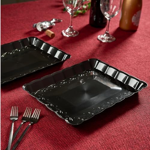 Plasticpro Plastic Serving Trays - Serving Platters Rectangle 9X13 Disposable Party Dish 4 Black Trays