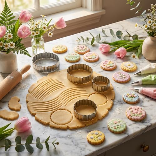 Round Cookie Cutter Set, 5 Pcs Wavy Edge Stainless Steel