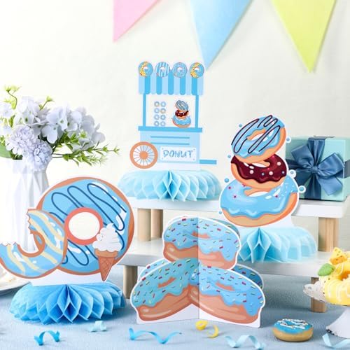 Chiisong 12 Pcs Donut Sprinkle Honeycomb Centerpieces for Boy Donut Baby Shower Decorations Blue Sprinkled Love Centerpiece Doughnut Table Decorations for Baby Shower Welcome Boy Newborn Photo Props