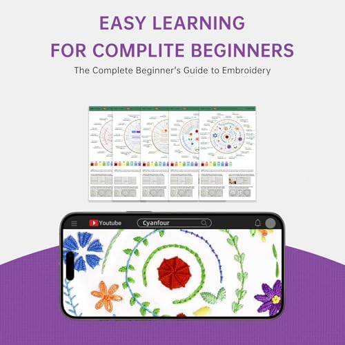 CYANFOUR 5 Stage Embroidery Kit Easy to Learn from Video & Guidance