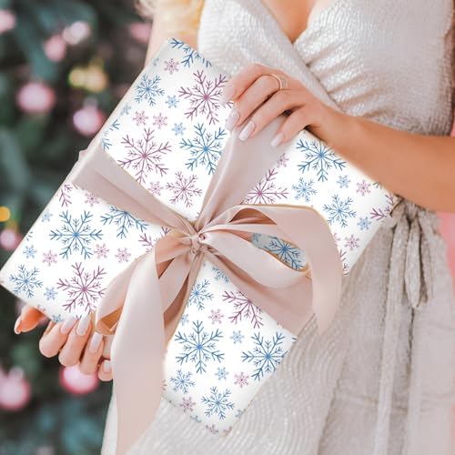 JarThenaAMCS 100 Sheets Christmas Tissue Paper Blue Purple Snowflake Gift Wrapping Paper Watercolor Art Papers for Winter Xmas DIY Crafts Supplies, 14 x 20 Inch