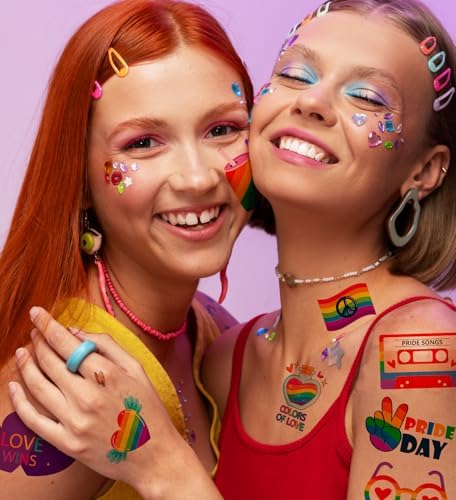 HSHFAMIIY Pride Accessories - Pride Tattoos, 120Pcs Pride Temporary Tattoos for Adults – Rainbow LGBTQ Fake Tattoos Waterproof, Love is Love Gay Pride Accessories for Parade, Pride Decorations