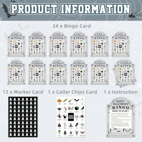 Halloween Bingo Cards for 24 Players - 5" x 7", Tomb Shaped