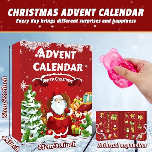 2026 Squishy Advent Calendar, Fidget Christmas Countdown Calendar, 24 Days of Surprises Squishy Toys Box, Xmas Toys for Sock Stuffing & Christmas Gift