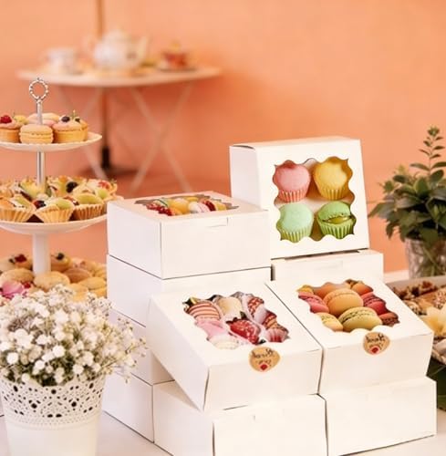 26 Pcs Cookie Boxes with Window, 4x4x2.5 Inches, for Dessert Pastry