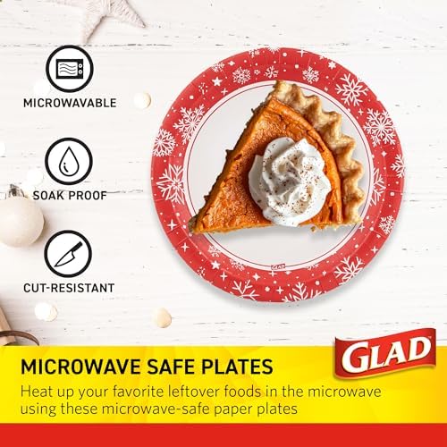 Glad Disposable Paper Plates, Holiday Red Snowflake, 7 Inch, 30 Count