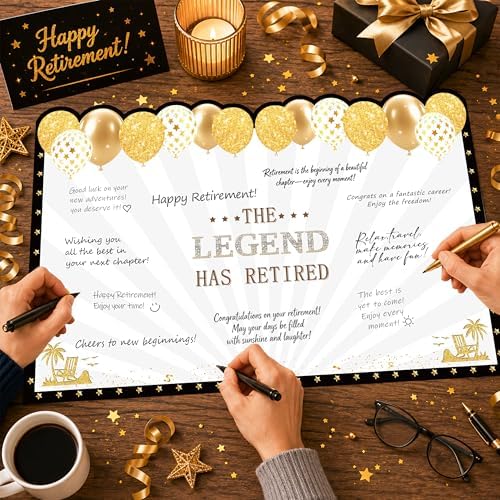 WNINK Black Gold Retirement Card for Men Women, Jumbo Happy Retirement Guest Book Card with Envelope, Large Farewell Signing Card, The Legend Has Retired Party Decorations Gift