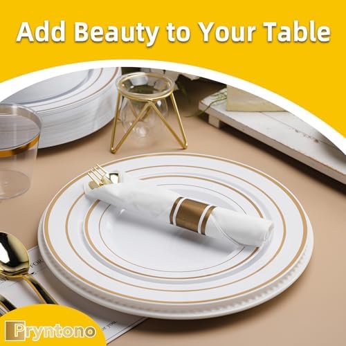 175 PCS White and Gold Plastic Dinnerware Set for 25 Guests