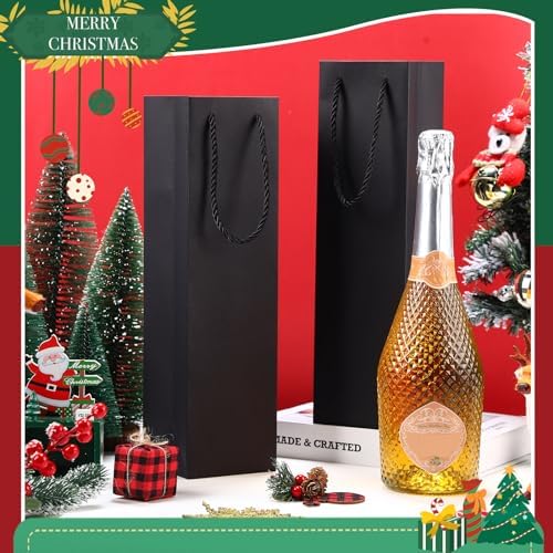 Fulmoon 80 Pack Wine Gift Bag Bulk, 4"x3.5"x14" Wine Bag, Black