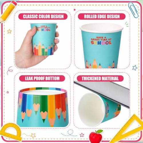 Qinyoung 120 Pcs Back to School Paper Cups 8 oz Disposable Cups Classroom Party Drinkware for First Day of School Teacher Appreciation Office Picnic Supplies