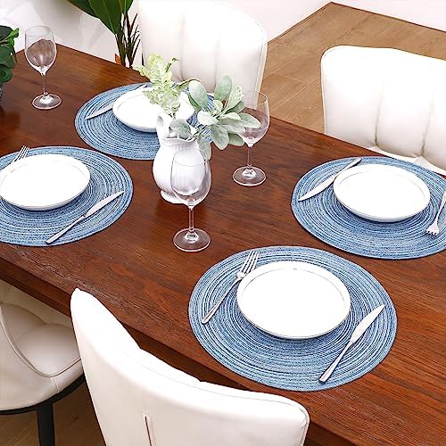 SHACOS Round Braided Placemats Set of 12 Circle Place Mats Cotton Polyester Kitchen Table Mats for Dining Table Wedding Party Decor (Blue Gray, 12)