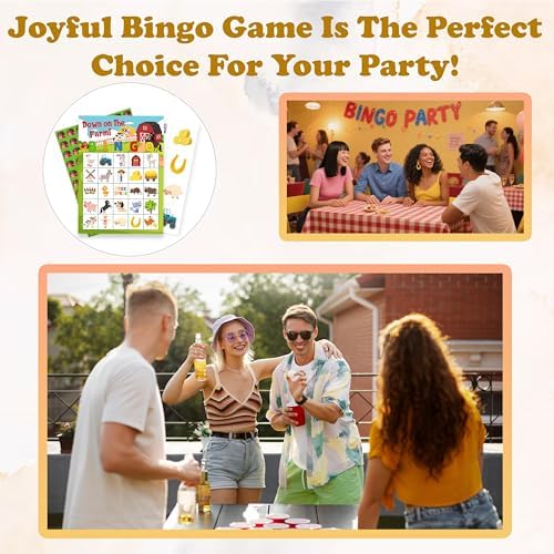 Farm Bingo Game, Farm Animals Bingo Cards Set, Birthday Party Bingo Supplies for Adults, Family Friends Activities Favors Decorations for 24 Player, 01