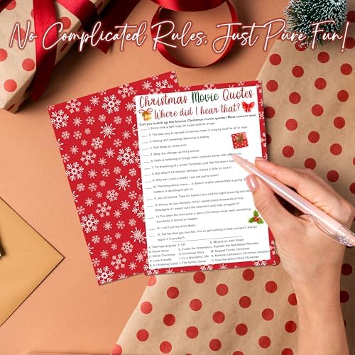 Christmas Movie Quotes Game Card - 20 Holiday Game Cards With 1 Answer Card Set - Film Theme Xmas Party Funny Activity for Family, Adults & Teens - Christmas Party Supplies & Decor(Snowflake) - A03