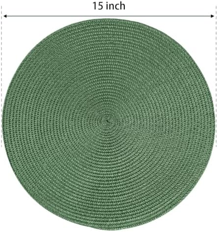 FunWheat Round Braided Placemats Set of 12 Place Mats for Dining Table Woven Washable Non-Slip Table Mats 15 Inch(Green,12pcs)