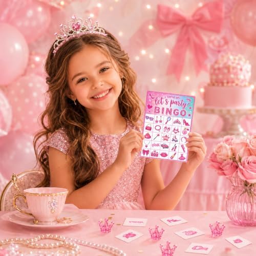 Pink Glitter Bingo Cards, 24 Player Party Game for Teens and Adults