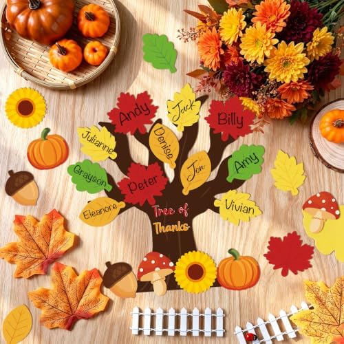 Tree of Thanks Craft Kit 24 Pack Thankful Tree Craft Kits Thanksgiving Hanging Ornament for Kids with Fall Leaves to Write on Classroom Autumn Thankful Art Project Thanksgiving Party Home Decoration