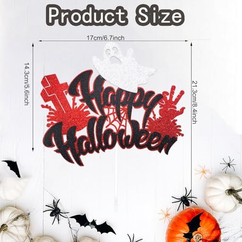 1Pcs Happy Halloween Cake Topper Black Glitter Bloody Cake Topper Castle Witch Pumpkin Cupcake Topper Ghost Bat Halloween Cake Decorations Cake Pick for Halloween Birthday Baby Shower Party Supplies