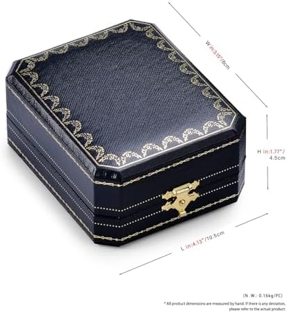 Oirlv Double Ring Box Royal Blue Ring Bearer Box for Engagement Wedding Jewelry Gift Case